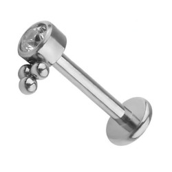 Piercing Labret Zircon griffé avec 3 boules en Titane