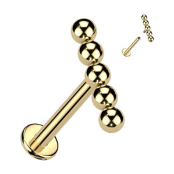 Piercing Labret avec 5 boules en Titane PVD Gold