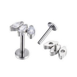 Piercing Labret 3 pierre en forme d'amande en Titane