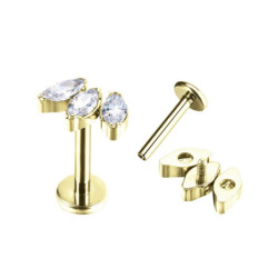 Piercing Labret 3 pierre en forme d'amande en Titane PVD Gold