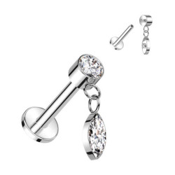 Piercing Labret pendentif avec zircon en forme d'amande en Titane