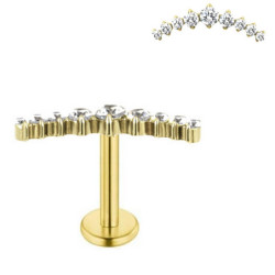 Piercing Labret arqué avec 9 zircons en Titane PVD Gold