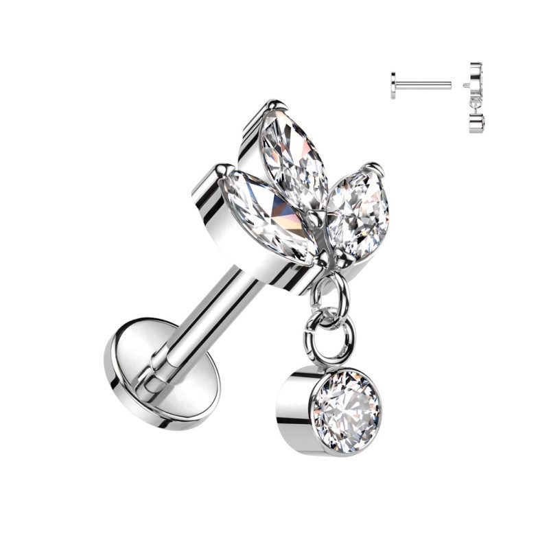 Piercing Labret pendentif avec 3 pierres en amande en Titane Piercing Labret pendentif avec 3 pierres en amande en Titane
