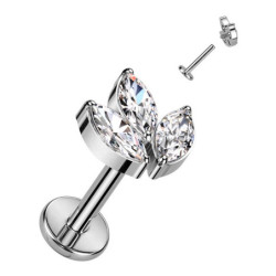 Piercing Labret avec 3 pierres en mandorle en Titane