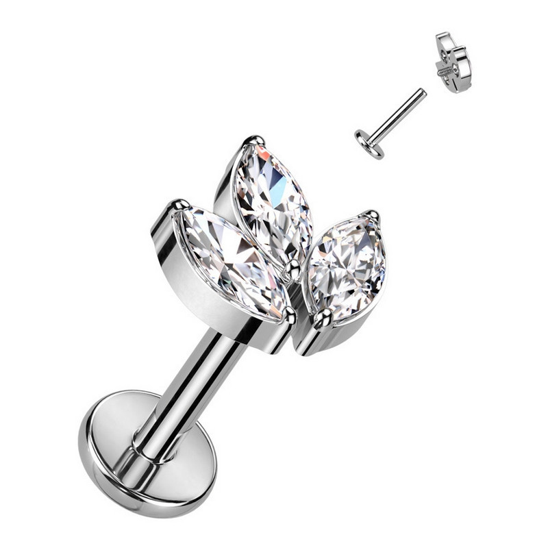 Piercing Labret avec 3 pierres en mandorle en Titane Piercing Labret avec 3 pierres en mandorle en Titane