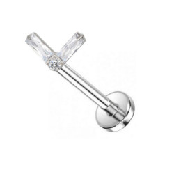 Piercing Labret en forme de V orné de zircon en Titane
