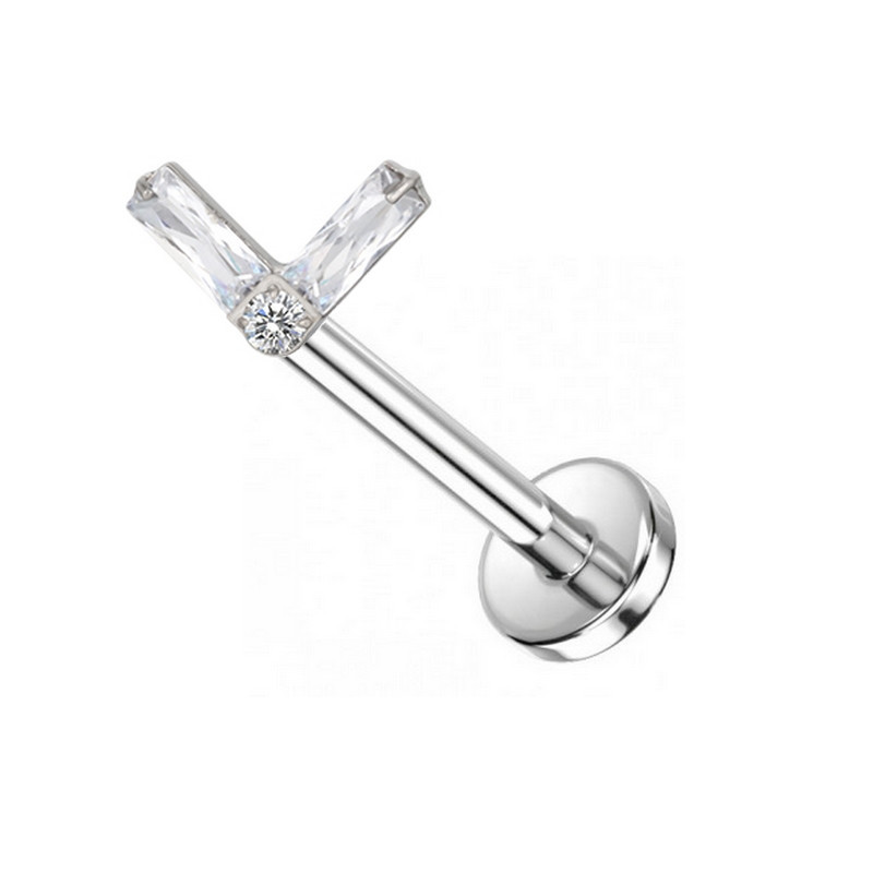 Piercing Labret en forme de V orné de zircon en Titane Piercing Labret en forme de V orné de zircon en Titane