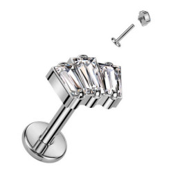Piercing Labret 3 Zircons rectangulaires en Titane