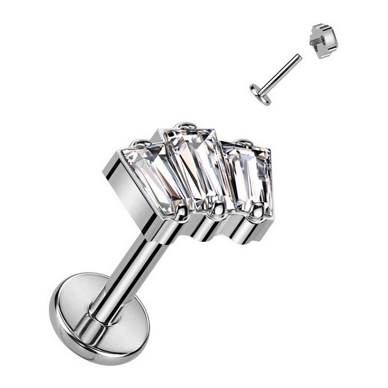 Piercing Labret 3 Zircons rectangulaires en Titane Piercing Labret 3 Zircons rectangulaires en Titane