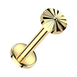 Piercing Labret Rond motif Sunburst en Titane PVD Gold