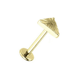 Piercing Labret Triangulaire motif Sunburst en Titane PVD Gold