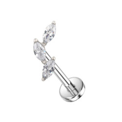 Piercing Labret 3 pétales ornés de zircons en Titane