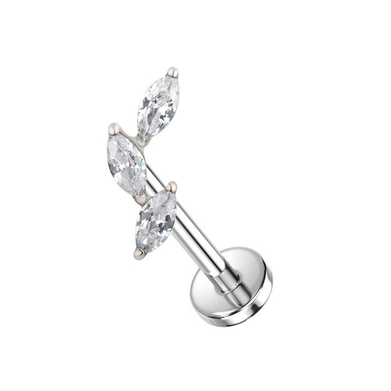 Piercing Labret 3 pétales ornés de zircons en Titane Piercing Labret 3 pétales ornés de zircons en Titane