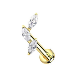 Piercing Labret 3 pétales ornés de zircons en Titane PVD Gold