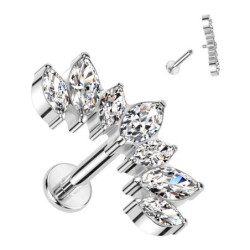 Piercing Labret marquise avec 7 zircons en Titane