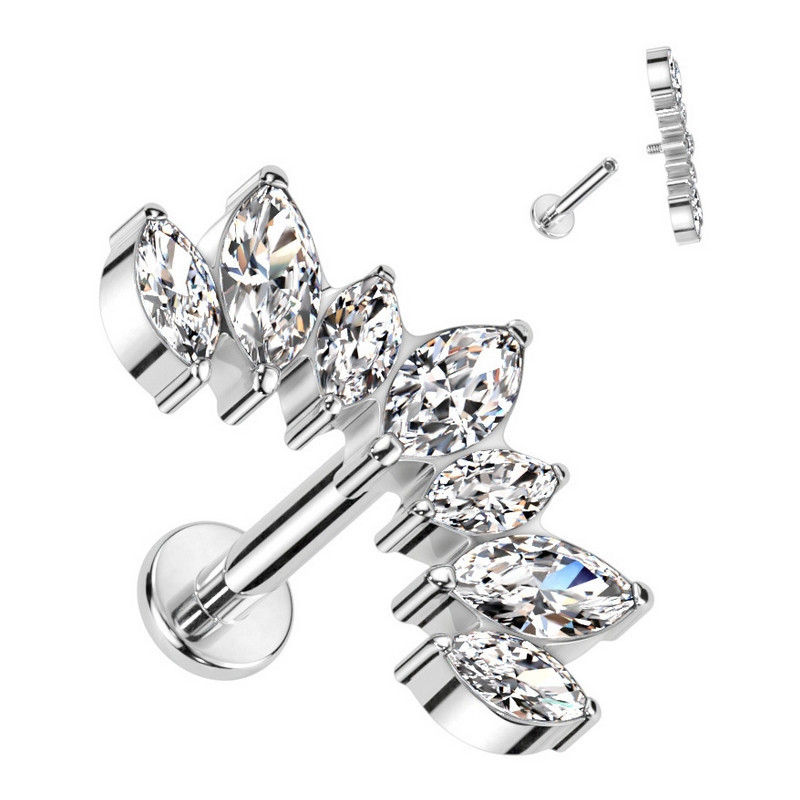 Piercing Labret marquise avec 7 zircons en Titane