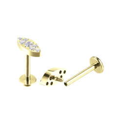 Piercing Labret Ovale avec strass en Titane PVD Gold