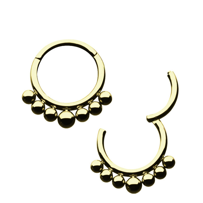 Piercing Anneau Clicker avec boules asymétriques en Titane PVD Gold Piercing Anneau Clicker avec boules asymétriques en Titane PVD Gold
