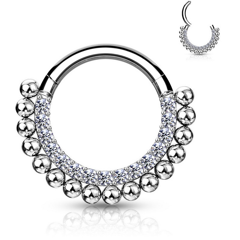 Piercing Anneau Clicker orné de strass avec boules en Titane Piercing Anneau Clicker orné de strass avec boules en Titane