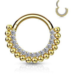 Piercing Anneau Clicker orné de strass avec boules en Titane PVD Gold