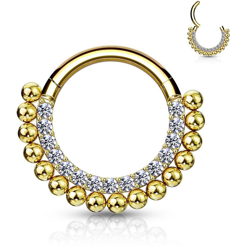 Piercing Anneau Clicker orné de strass avec boules en Titane PVD Gold Piercing Anneau Clicker orné de strass avec boules en Titane PVD Gold