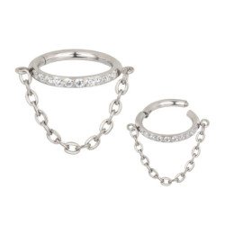 Piercing Anneau Clicker orné de strass avec chaîne en Titane