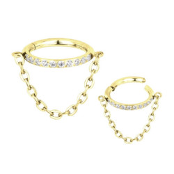 Piercing Anneau Clicker orné de strass avec chaîne en Titane PVD Gold