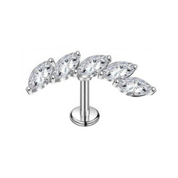 Piercing Labret marquise avec 5 zircons en Titane