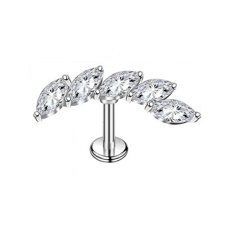 Piercing Labret marquise avec 5 zircons en Titane Piercing Labret marquise avec 5 zircons en Titane