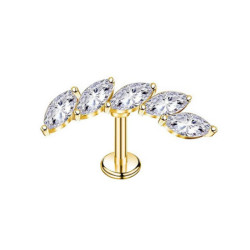 Piercing Labret marquise avec 5 zircons en Titane PVD Gold