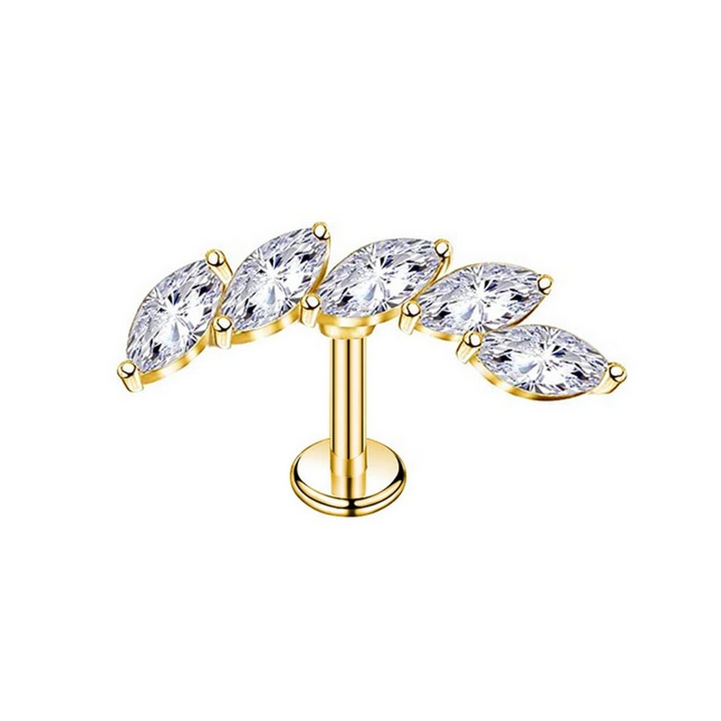 Piercing Labret marquise avec 5 zircons en Titane PVD Gold Piercing Labret marquise avec 5 zircons en Titane PVD Gold