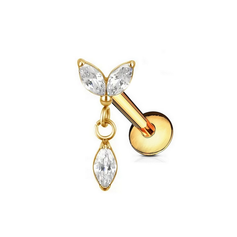 Piercing Labret pendentif avec 3 Marquise Titane PVD Gold Piercing Labret pendentif avec 3 Marquise Titane PVD Gold