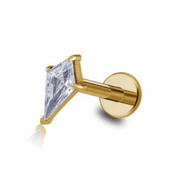 Piercing Labret avec zirconium en losange en Titane PVD Gold