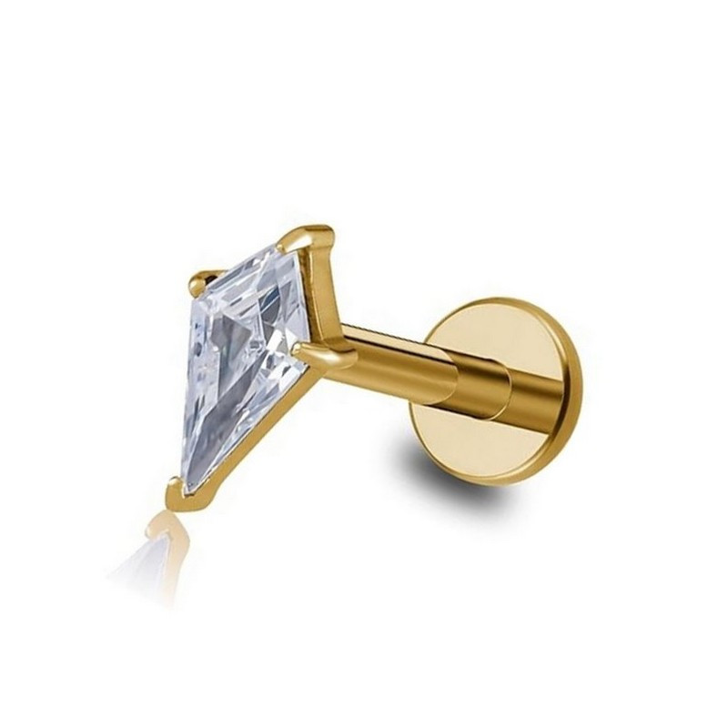 Piercing Labret avec zirconium en losange en Titane PVD Gold Piercing Labret avec zirconium en losange en Titane PVD Gold