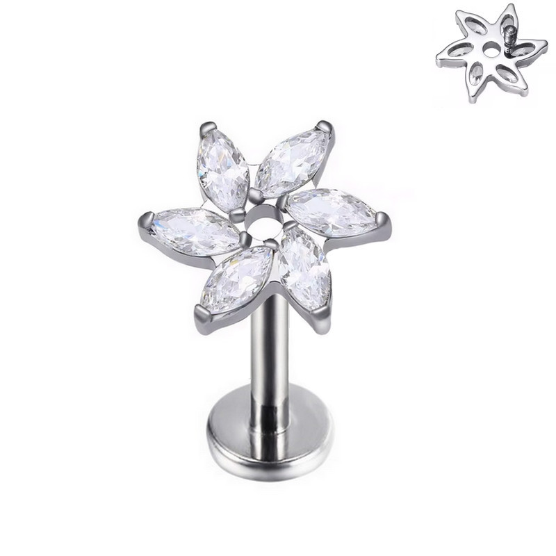 Piercing Labret floral orné de zircons en Titane Piercing Labret floral orné de zircons en Titane