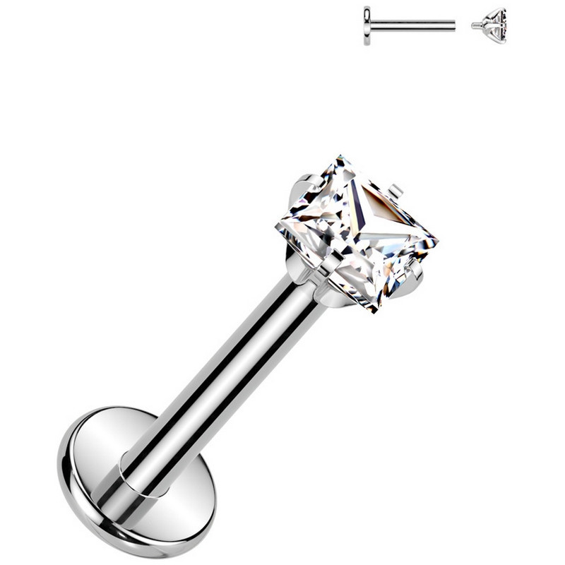 Piercing Labret avec zirconium griffé carré en Titane Piercing Labret avec zirconium griffé carré en Titane