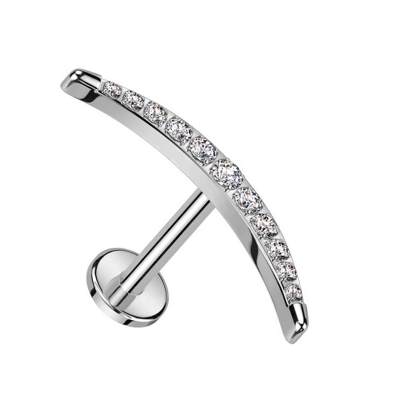 Piercing Labret arqué avec zircons griffés en Titane