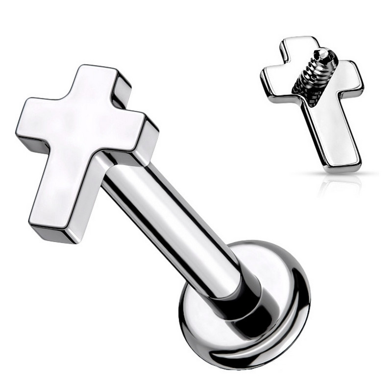 Piercing Labret Croix en Titane - Pas de vis interne Piercing Labret Croix en Titane - Pas de vis interne