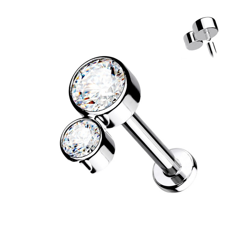 Piercing Labret Double zircons griffés en Titane Piercing Labret Double zircons griffés en Titane
