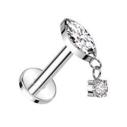 Piercing Labret pendentif en forme de losange avec zircon en Titane