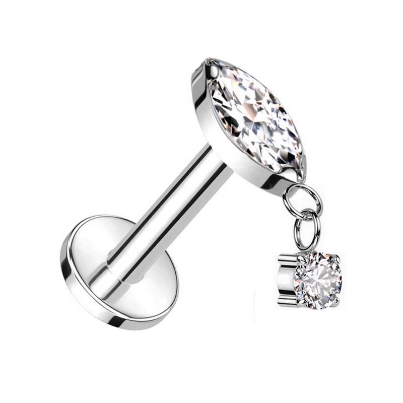 Piercing Labret pendentif en forme de losange avec zircon en Titane