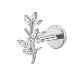 Piercing Labret 9 feuilles avec zircons en Titane