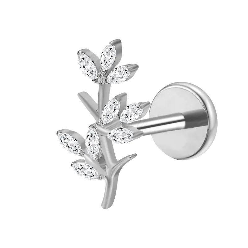 Piercing Labret 9 feuilles avec zircons en Titane Piercing Labret 9 feuilles avec zircons en Titane