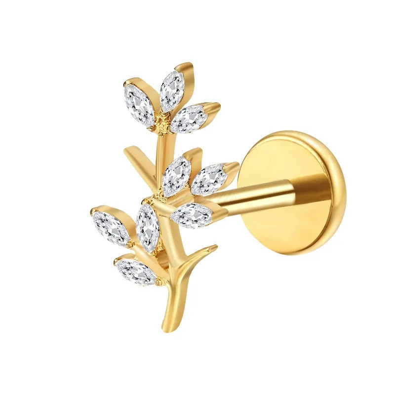 Piercing Labret 9 feuilles avec zircons en Titane PVD Gold Piercing Labret 9 feuilles avec zircons en Titane PVD Gold