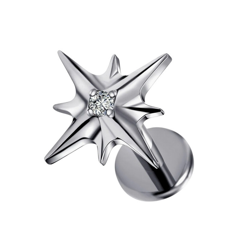 Piercing Labret Etoile filante avec zircon en Titane