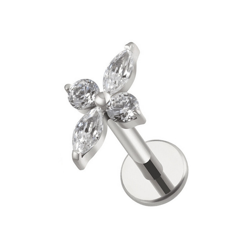 Piercing Labret floral avec zircons en Titane Piercing Labret floral avec zircons en Titane