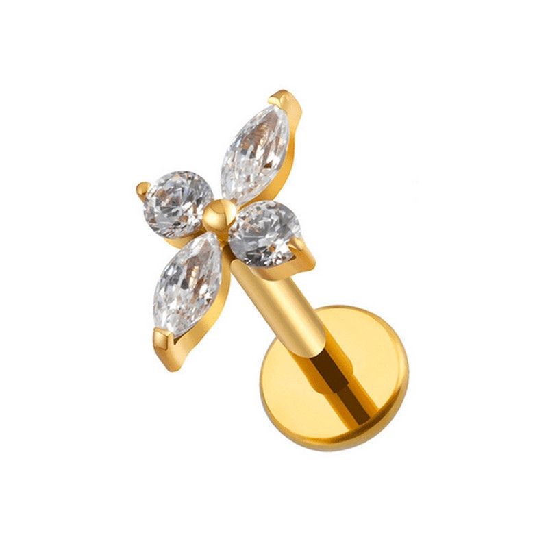 Piercing Labret floral avec zircons Titane PVD Gold Piercing Labret floral avec zircons Titane PVD Gold