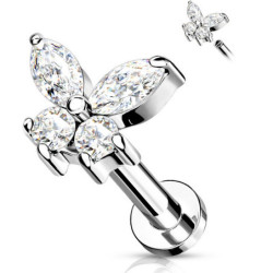 Piercing Labret papillon orné de zircons en Titane