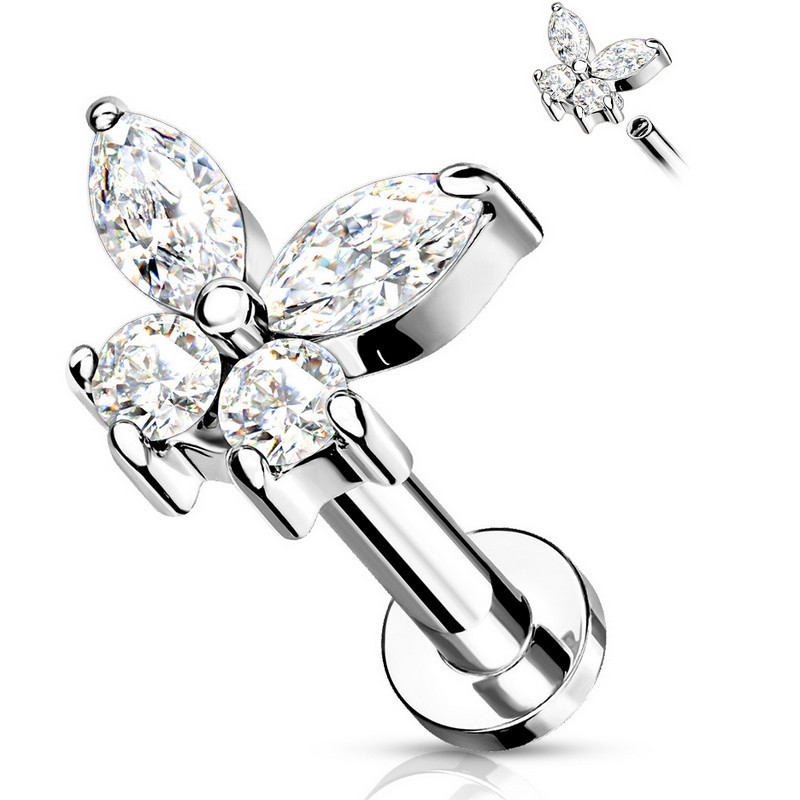 Piercing Labret papillon orné de zircons en Titane Piercing Labret papillon orné de zircons en Titane