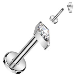 Piercing Labret en forme de losange avec zircon en losange en Titane